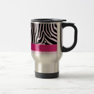 Trendy zebra roze monogram reisbeker