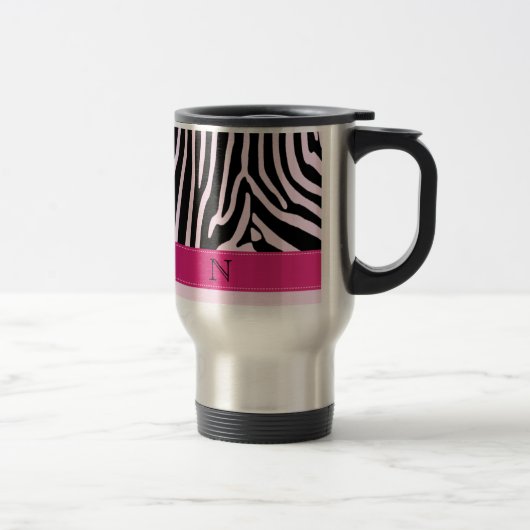 Trendy zebra roze monogram reisbeker (Rechts)