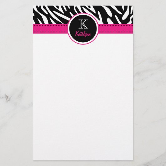 Trendy Zebra Stripes Monogrammed Briefpapier (Voorkant)