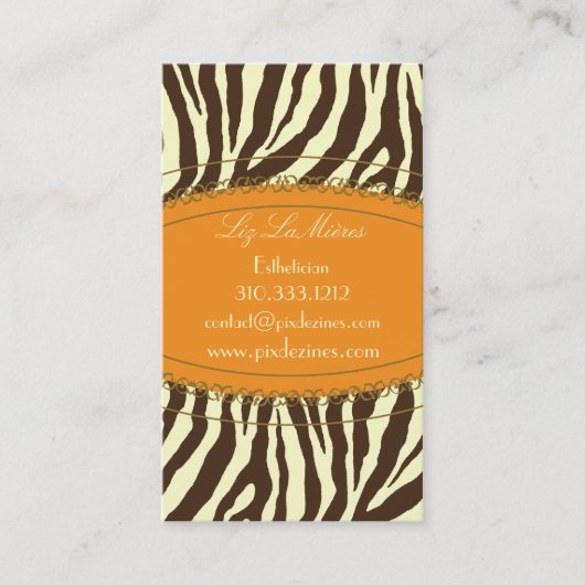 Trendy zebraprint, donkerbruin visitekaartje (Voorkant)