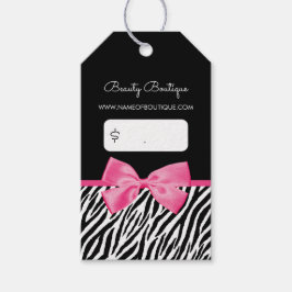 Trendy zebraprint met chique roze strik boetiek cadeaulabel