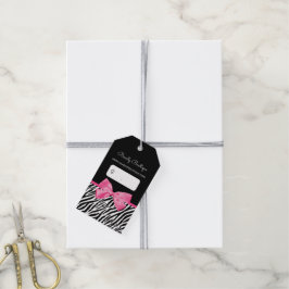 Trendy zebraprint met chique roze strik boetiek cadeaulabel