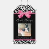 Trendy zebraprint met chique roze strik boetiek cadeaulabel (Achterkant)