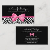Trendy zebraprint met chique roze strik boetiek visitekaartje (Voorkant / Achterkant)