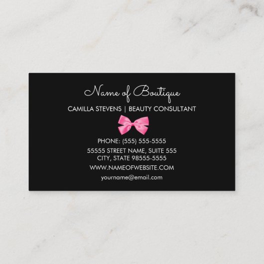 Trendy zebraprint met chique roze strik boetiek visitekaartje (Achterkant)