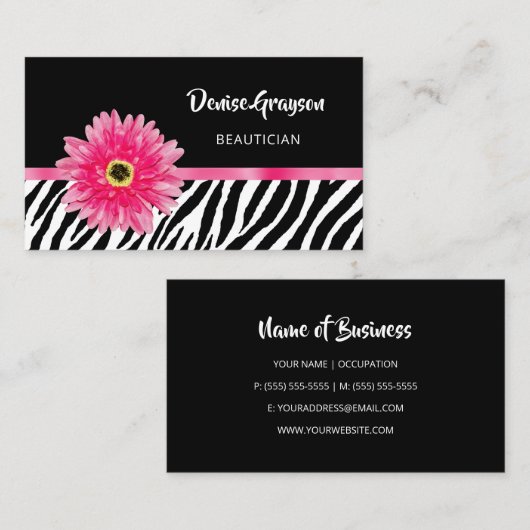 Trendy zebraprint met roze Gerbera Daisy Flower Visitekaartje (Voorkant / Achterkant)