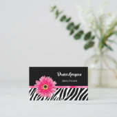 Trendy zebraprint met roze Gerbera Daisy Flower Visitekaartje (Staand voorkant)