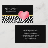 Trendy zebraprint met Schattige heet roze hart Visitekaartje (Voorkant / Achterkant)
