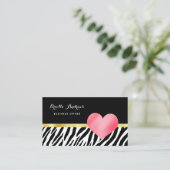 Trendy zebraprint met Schattige heet roze hart Visitekaartje (Staand voorkant)
