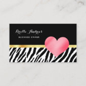 Trendy zebraprint met Schattige heet roze hart Visitekaartje (Voorkant)