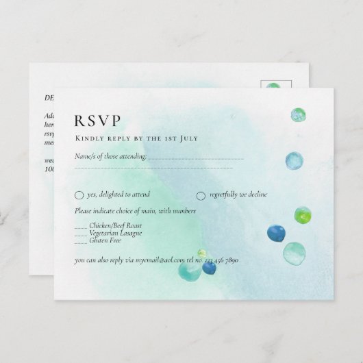 Trendy Zee Glas Waterverf RSVP Menu (Voorkant / Achterkant)