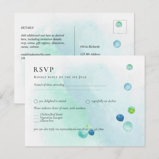 Trendy ZEE GLASS Waterverf RSVP Menu (Voorkant / Achterkant)