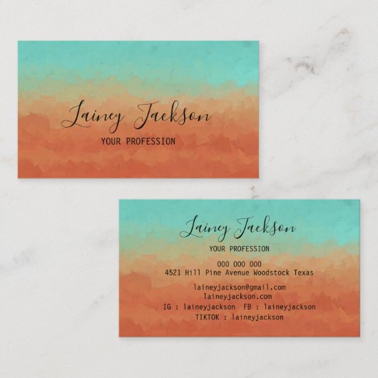 Trendy zee groen en verbrand sinaasappel abstract visitekaartje (Voorkant / Achterkant)
