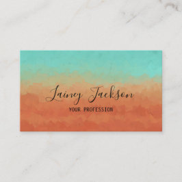 Trendy zee groen en verbrand sinaasappel abstract visitekaartje