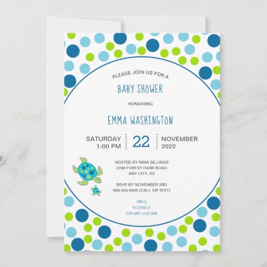 Trendy Zee Schildpad baby shower blauw groen stip Kaart (Voorkant)