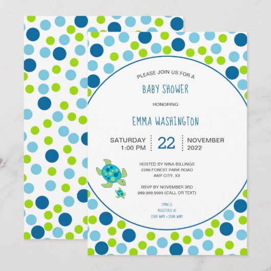 Trendy Zee Schildpad baby shower blauw groen stip Kaart (Voorkant / Achterkant)