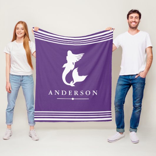 Trendy zeemeermin silhouet & witte strepen fleece deken (In situ)