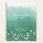Trendy zeeschuim groene ombre waterverf planner (Voorkant)