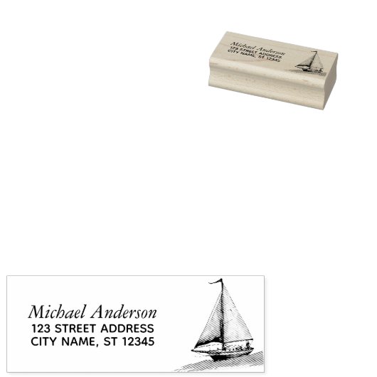 Trendy zeilboot nautisch retouradres rubberstempel (Gestempeld)