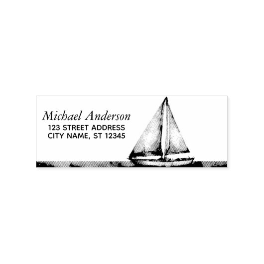 Trendy zeilboot nautisch retouradres rubberstempel (Afrduk)