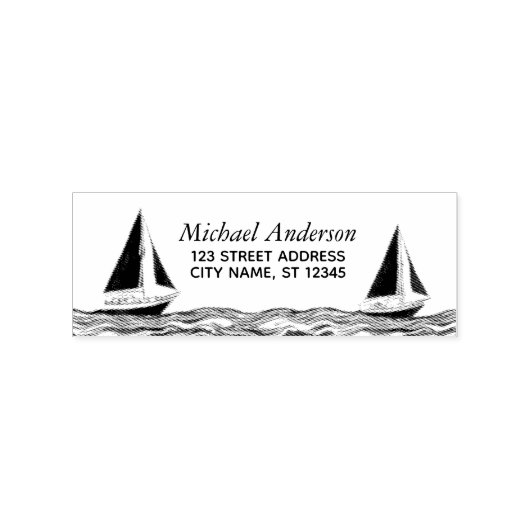 Trendy zeilboot nautisch retouradres rubberstempel (Afrduk)