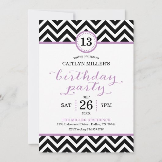 Trendy Zigzag Chevron Verjaardagsfeestuitnodiging Kaart (Voorkant)