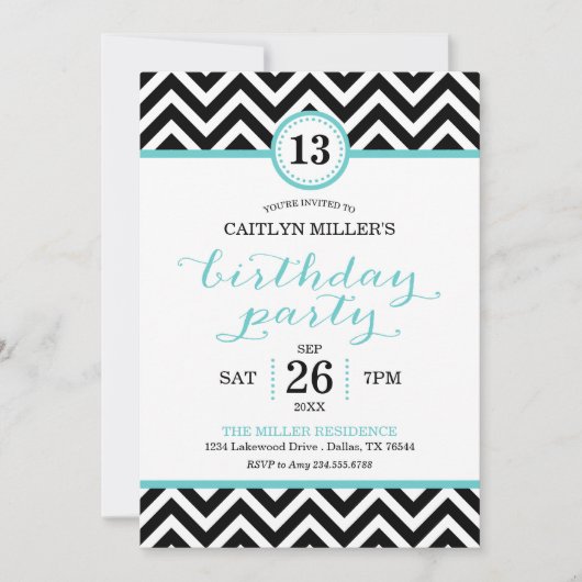 Trendy Zigzag Chevron Verjaardagsfeestuitnodiging Kaart (Voorkant)