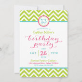 Trendy Zigzag Chevron Verjaardagsfeestuitnodiging Kaart (Voorkant)