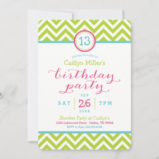 Trendy Zigzag Chevron Verjaardagsfeestuitnodiging Kaart (Voorkant)