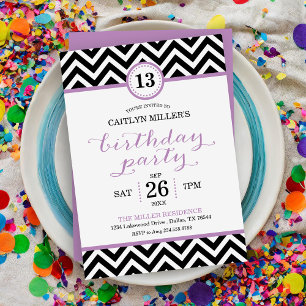 Trendy Zigzag Chevron Verjaardagsfeestuitnodiging Kaart