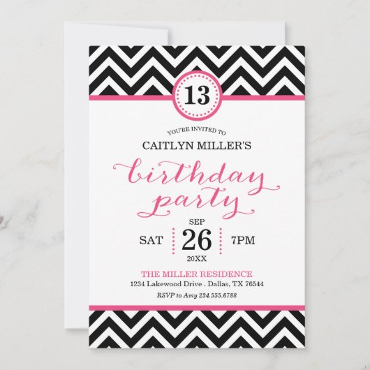 Trendy Zigzag Chevron Verjaardagsfeestuitnodiging Kaart (Voorkant)