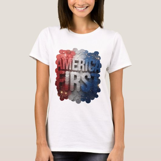 Trendy Zilver AMERIKA EERST Tekst Design T-shirt (Voorkant)