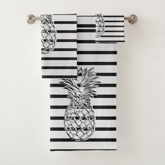 Trendy Zilver en Zwart Gestreepte Zilveren Ananas Bad Handdoek (Insitu)