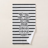 Trendy Zilver en Zwart Gestreepte Zilveren Ananas Bad Handdoek (Handdoek)
