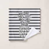 Trendy Zilver en Zwart Gestreepte Zilveren Ananas Bad Handdoek (Wasdoekje)