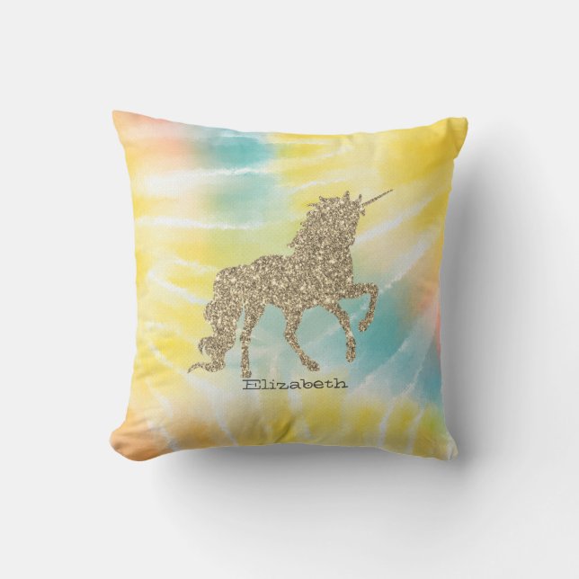 Trendy Zilver Glitter Eenhoorn Tie Dye Kussen (Voorkant)