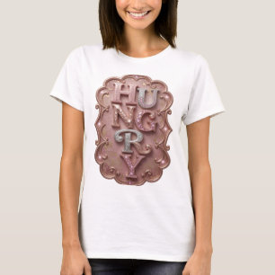 Trendy Zilver HUNGRY Grafisch Ontwerp T-shirt