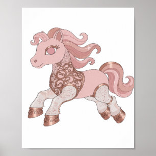 Trendy Zilver ROZE EN ROZE GOUD PONY Poster