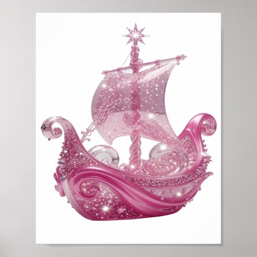 Trendy Zilver ROZE GLITTERIGE SCHIP 3D Tekst Kunst Poster (Voorkant)