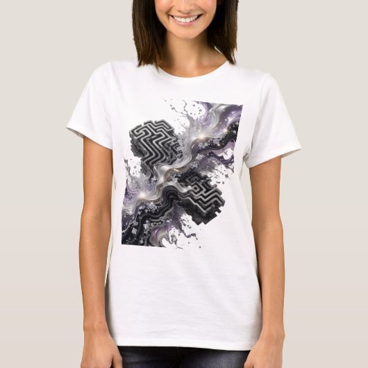 Trendy zilveren ABSTRACTE KUNST Statement T-shirt (Voorkant)
