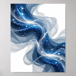 Trendy Zilveren BLAUWE GOLVEN EN STERREN 3D-tekstk Poster