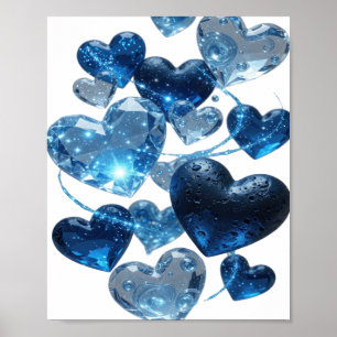 Trendy Zilveren BLUE HEARTS Artistiek Motief Poster