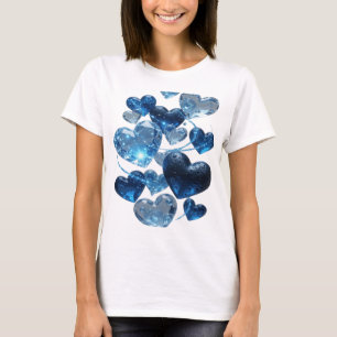 Trendy Zilveren BLUE HEARTS Artistiek Motief T-shirt