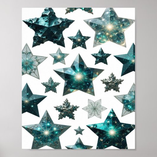 Trendy Zilveren BLUE STARS 3D-tekstkunst Poster (Voorkant)