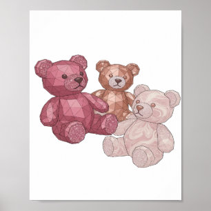 Trendy Zilveren DRIE TEDDYBEEREN Print