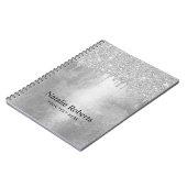 Trendy zilveren glitter druppels aluminium textuur notitieboek (Linkerzijde)