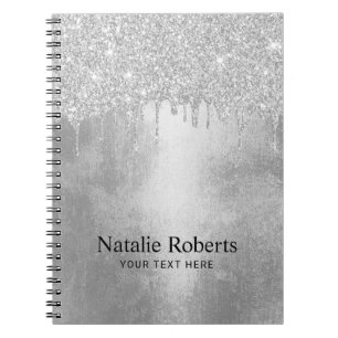 Trendy zilveren glitter druppels aluminium textuur notitieboek