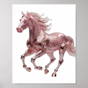 Trendy Zilveren ROZE GLAS PAARD Design Poster