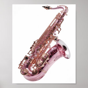 Trendy Zilveren ROZE SAXOFOON Maatwerk Design Poster