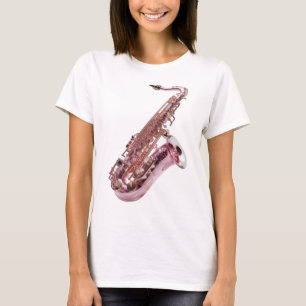 Trendy Zilveren ROZE SAXOFOON Maatwerk Design T-shirt